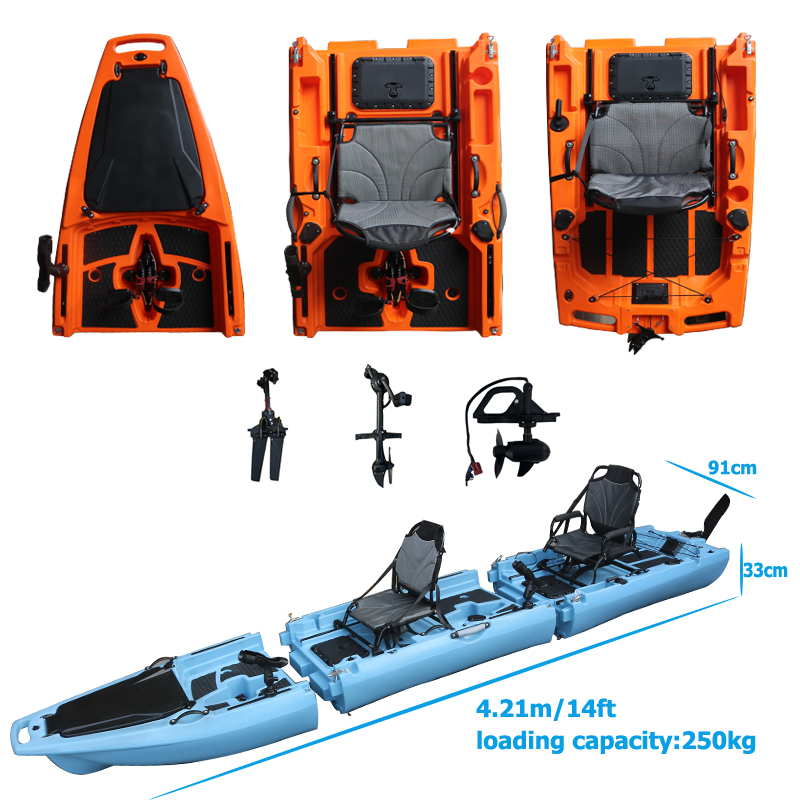 Fishing Kayak Seat - 14フィート2人乗り取り外し可能ペダルカヤック シットオントップ ダブルシート HDPEプラスチック製 釣り用モジュラーカヤック タンデムボート