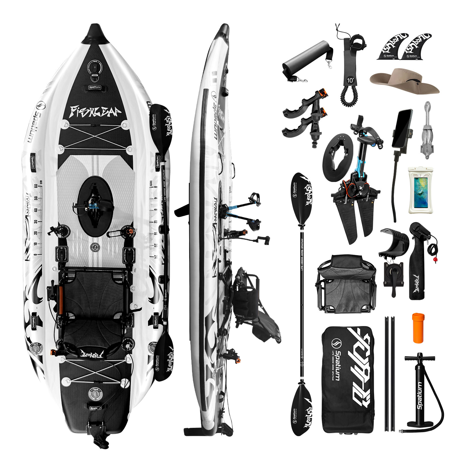 Fishing Kayak Seat - Spatium 11.5フィート フリッパーペダルドライブ フィッシング インフレータブルカヤック（モーター付き）、浅瀬航行用フィッシングボードハル、360度回転 °